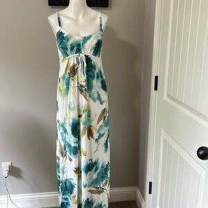 Tommy Bahama Mums The Rose Long Dress Bristol Blue Floral Tropical Hawaiian Sz S